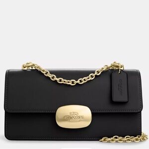Coach Eliza Flap Crossbody Shoulder Bag in Black and Gold Hardware RARE